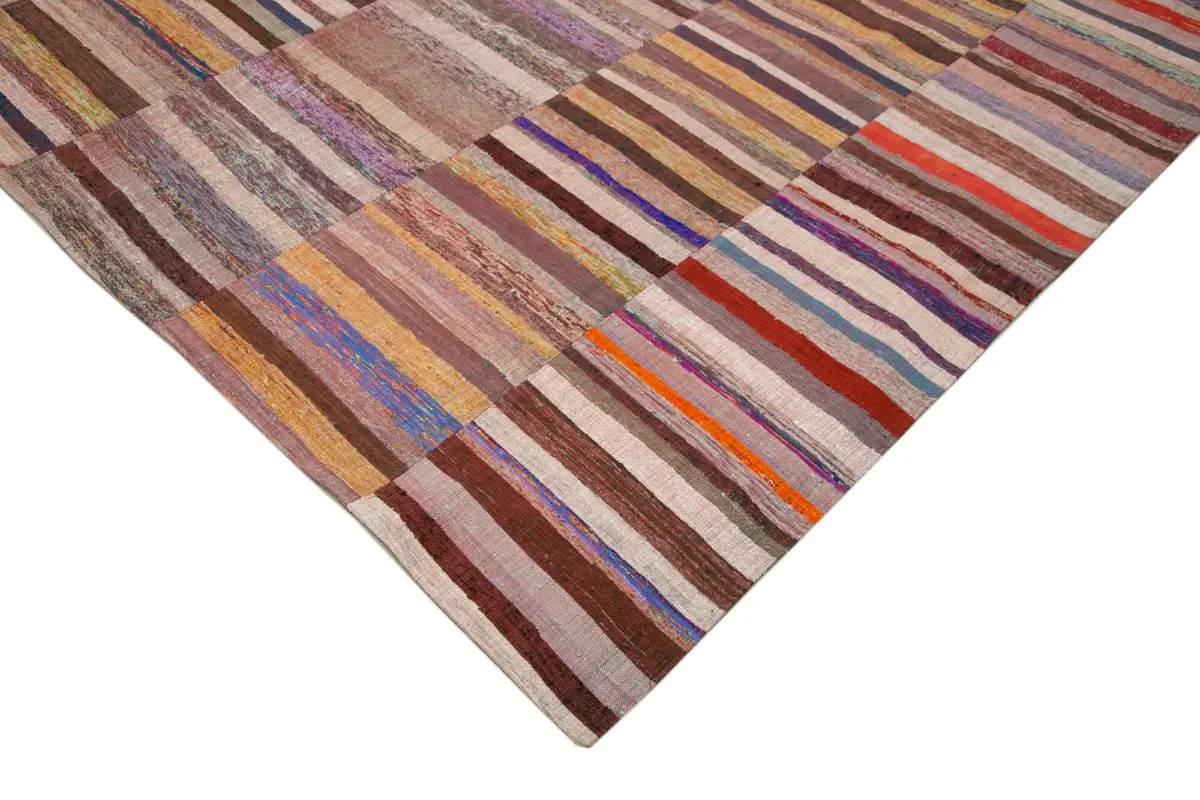 Chaput Patchwork Multi Renk Pamuk Üzerine Yün El Dokuma Kilim-238x362 - Görsel 4