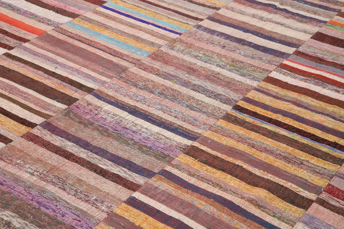 Chaput Patchwork Multi Renk Pamuk Üzerine Yün El Dokuma Kilim-238x362 - Görsel 5