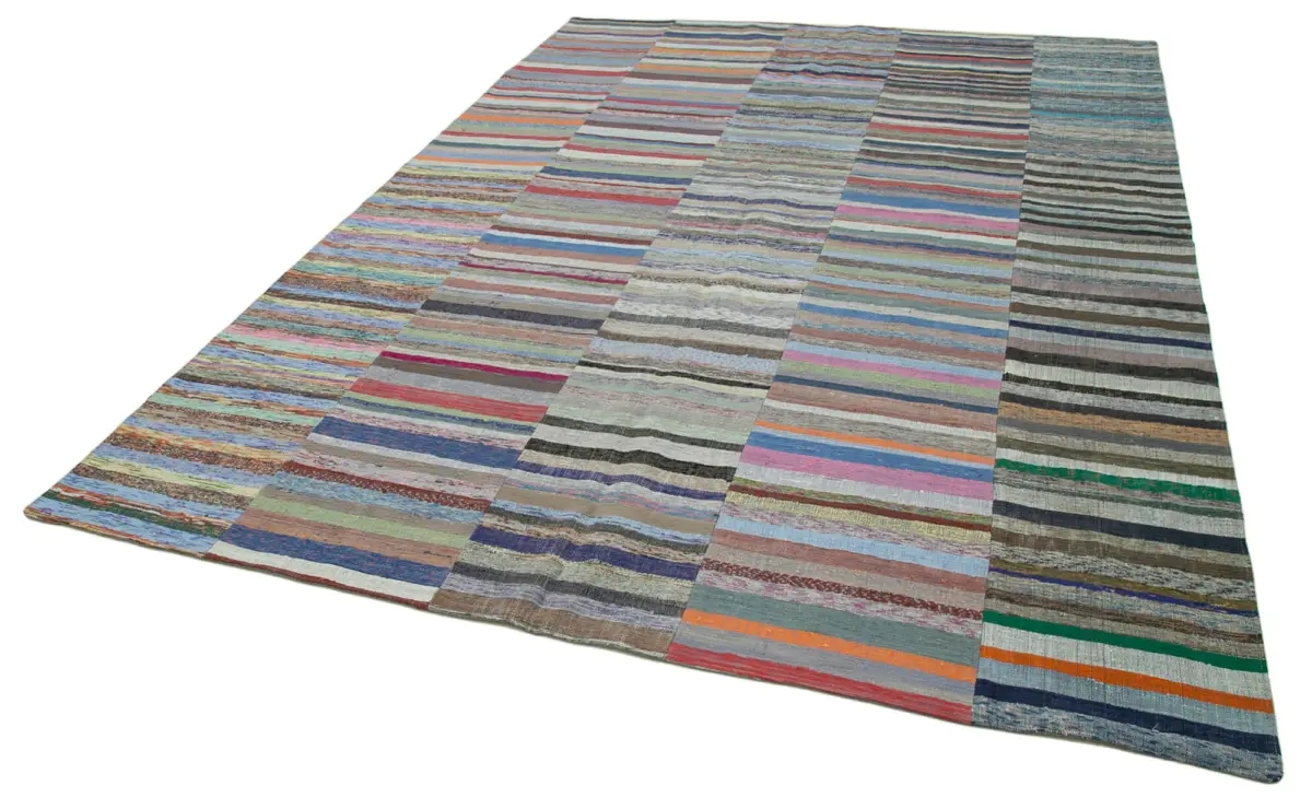 Chaput Patchwork Multi Renk Pamuk Üzerine Yün El Dokuma Kilim-230x320 - Görsel 3
