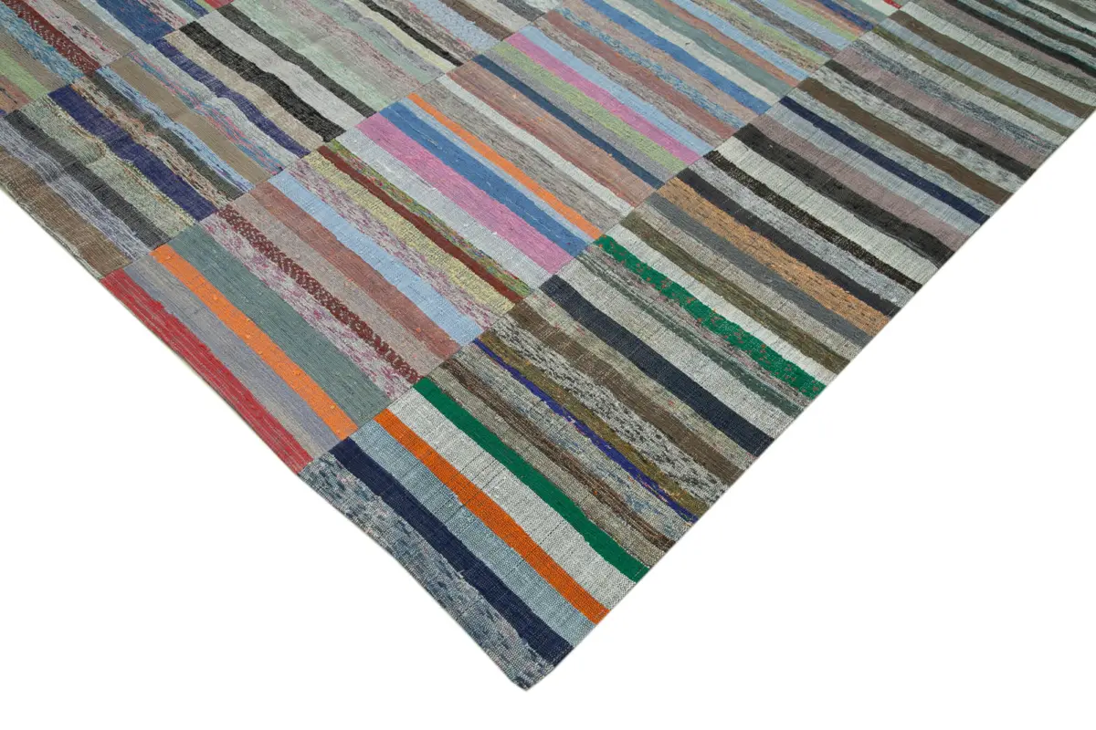 Chaput Patchwork Multi Renk Pamuk Üzerine Yün El Dokuma Kilim-230x320 - Görsel 4