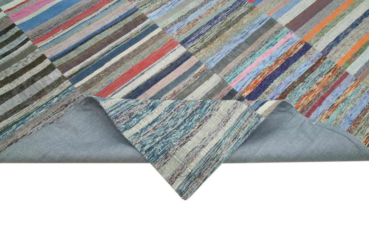 Chaput Patchwork Multi Renk Pamuk Üzerine Yün El Dokuma Kilim-230x320 - Görsel 6