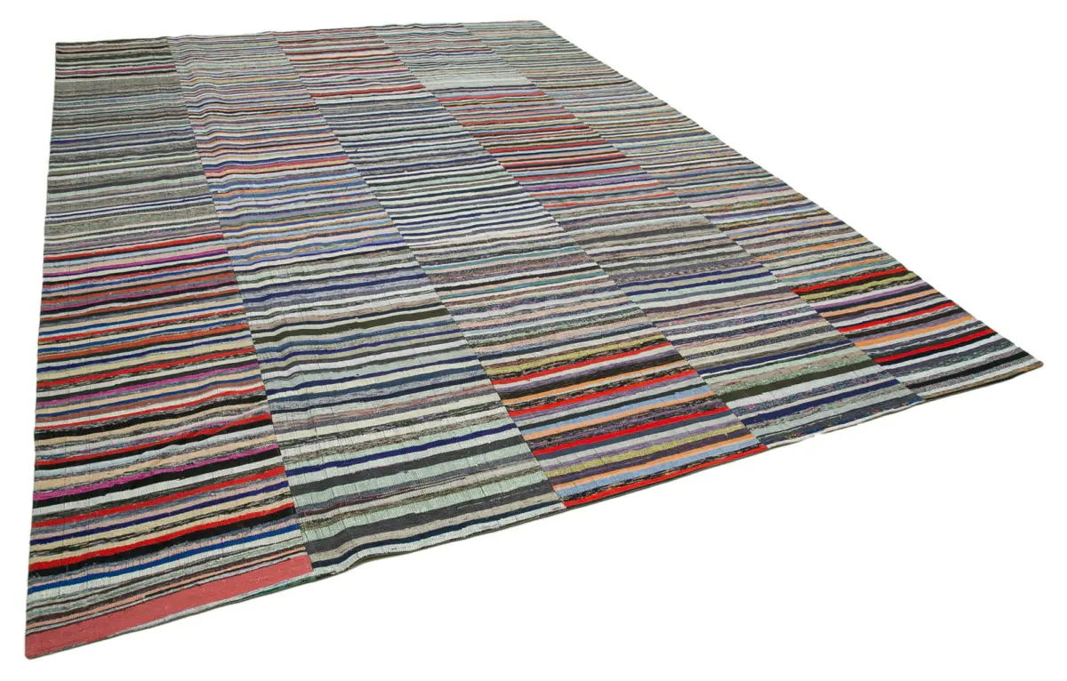 Chaput Patchwork Multi Renk Pamuk Üzerine Yün El Dokuma Kilim-330x440 - Görsel 2