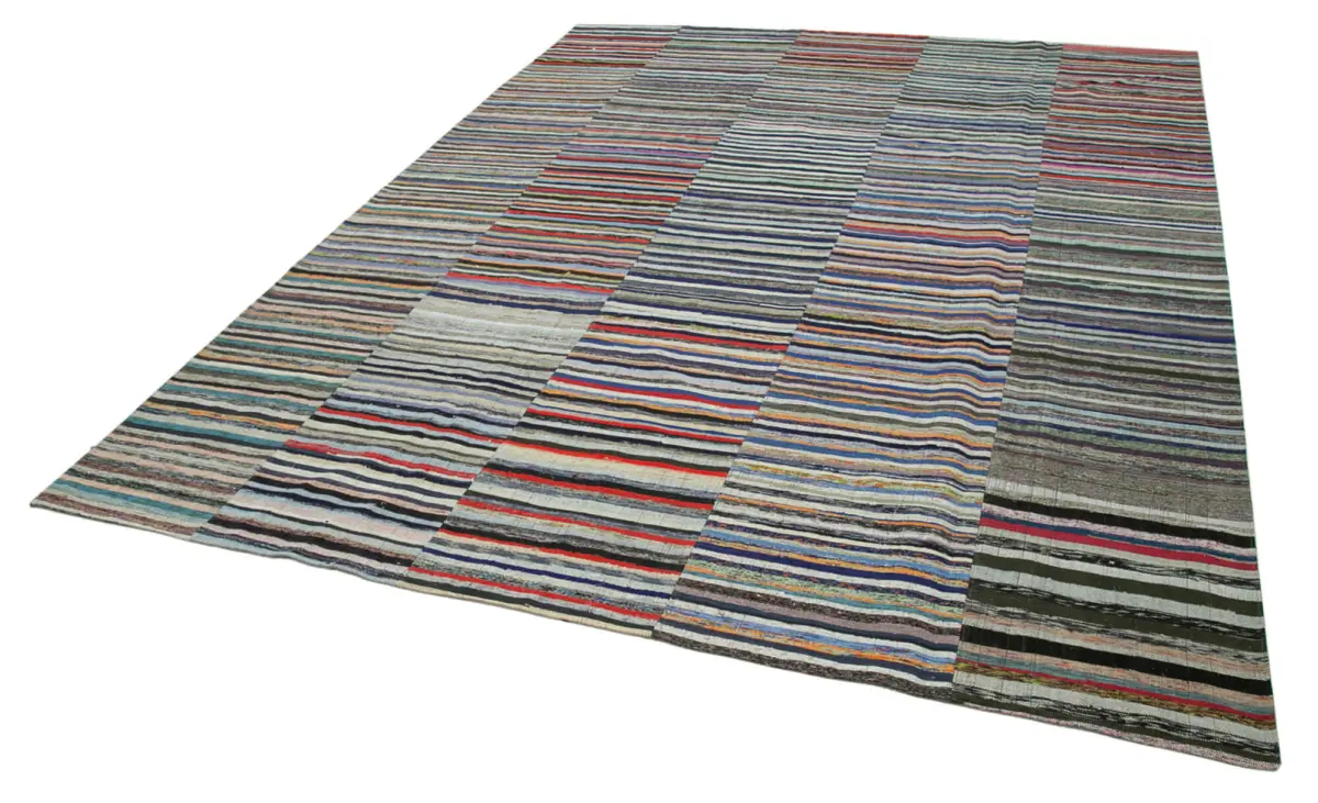 Chaput Patchwork Multi Renk Pamuk Üzerine Yün El Dokuma Kilim-330x440 - Görsel 3