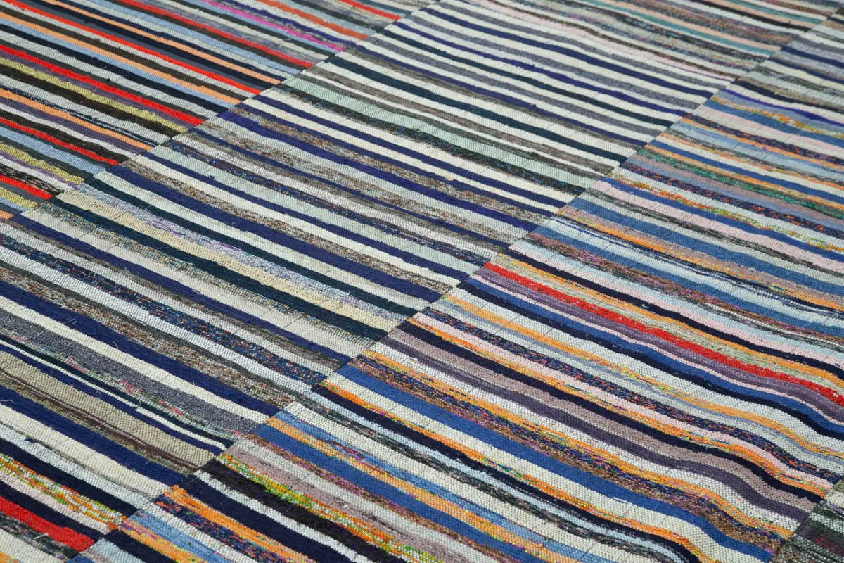 Chaput Patchwork Multi Renk Pamuk Üzerine Yün El Dokuma Kilim-330x440 - Görsel 5