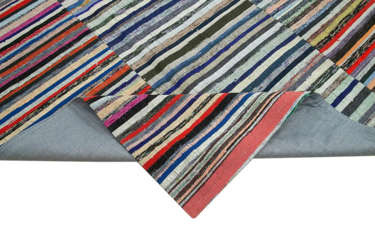 Chaput Patchwork Multi Renk Pamuk Üzerine Yün El Dokuma Kilim-330x440 - Görsel 6