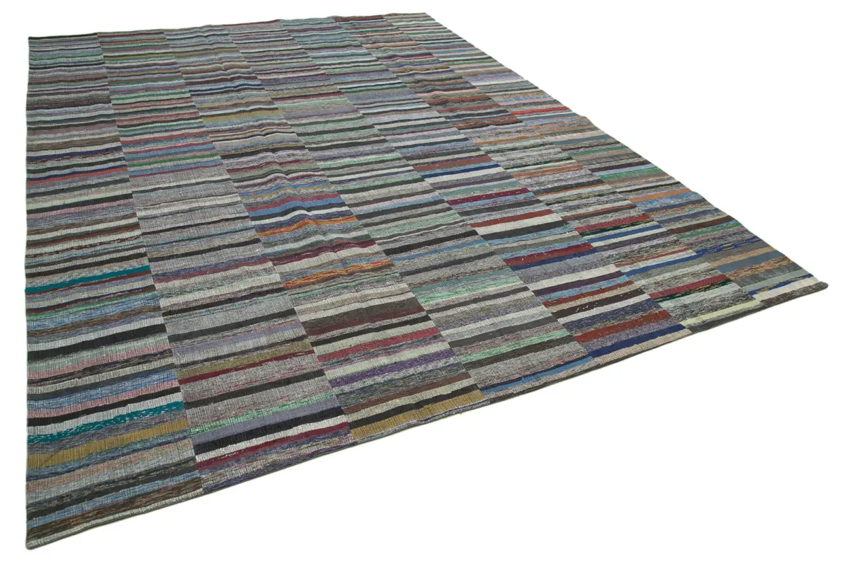 Chaput Patchwork Multi Renk Pamuk Üzerine Yün El Dokuma Kilim-346x466 - Görsel 2