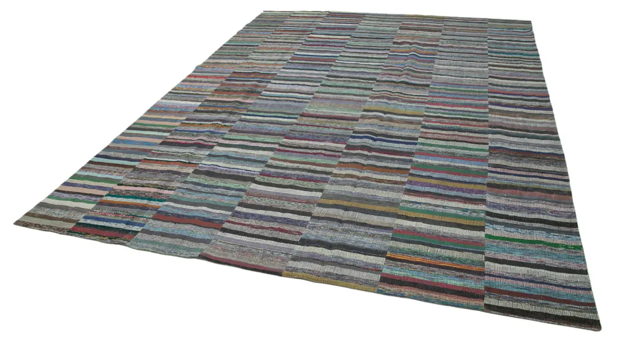 Chaput Patchwork Multi Renk Pamuk Üzerine Yün El Dokuma Kilim-346x466 - Görsel 3