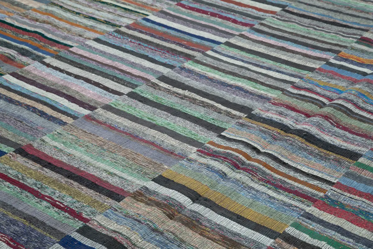 Chaput Patchwork Multi Renk Pamuk Üzerine Yün El Dokuma Kilim-346x466 - Görsel 5