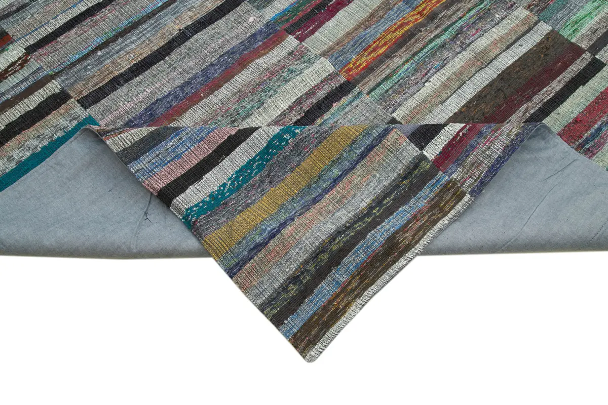 Chaput Patchwork Multi Renk Pamuk Üzerine Yün El Dokuma Kilim-346x466 - Görsel 6