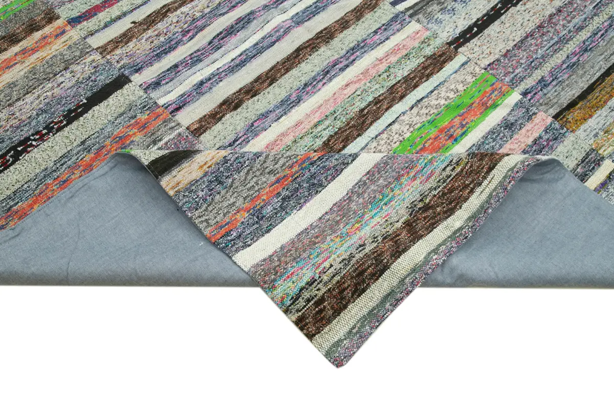 Chaput Patchwork Multi Renk Pamuk Üzerine Yün El Dokuma Kilim-306x418 - Görsel 6