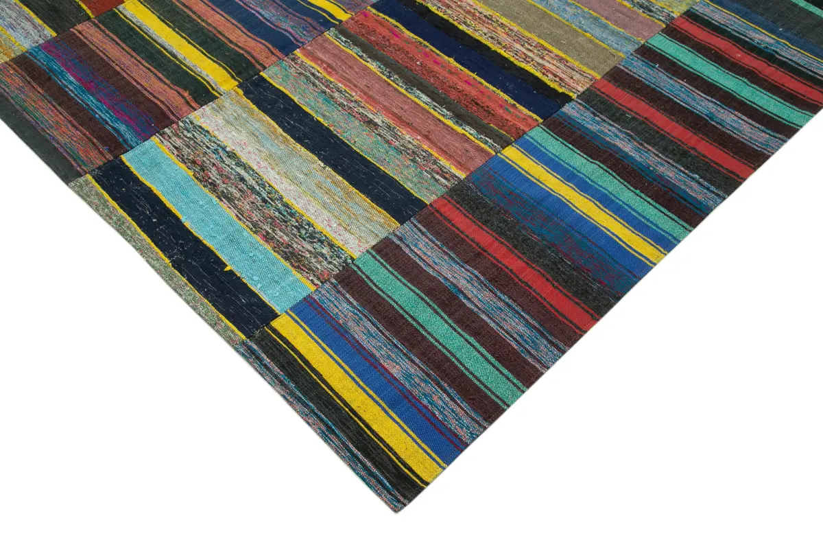 Chaput Patchwork Multi Renk Pamuk Üzerine Yün El Dokuma Kilim-180x292 - Görsel 4