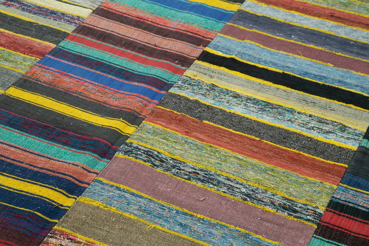 Chaput Patchwork Multi Renk Pamuk Üzerine Yün El Dokuma Kilim-180x292 - Görsel 5