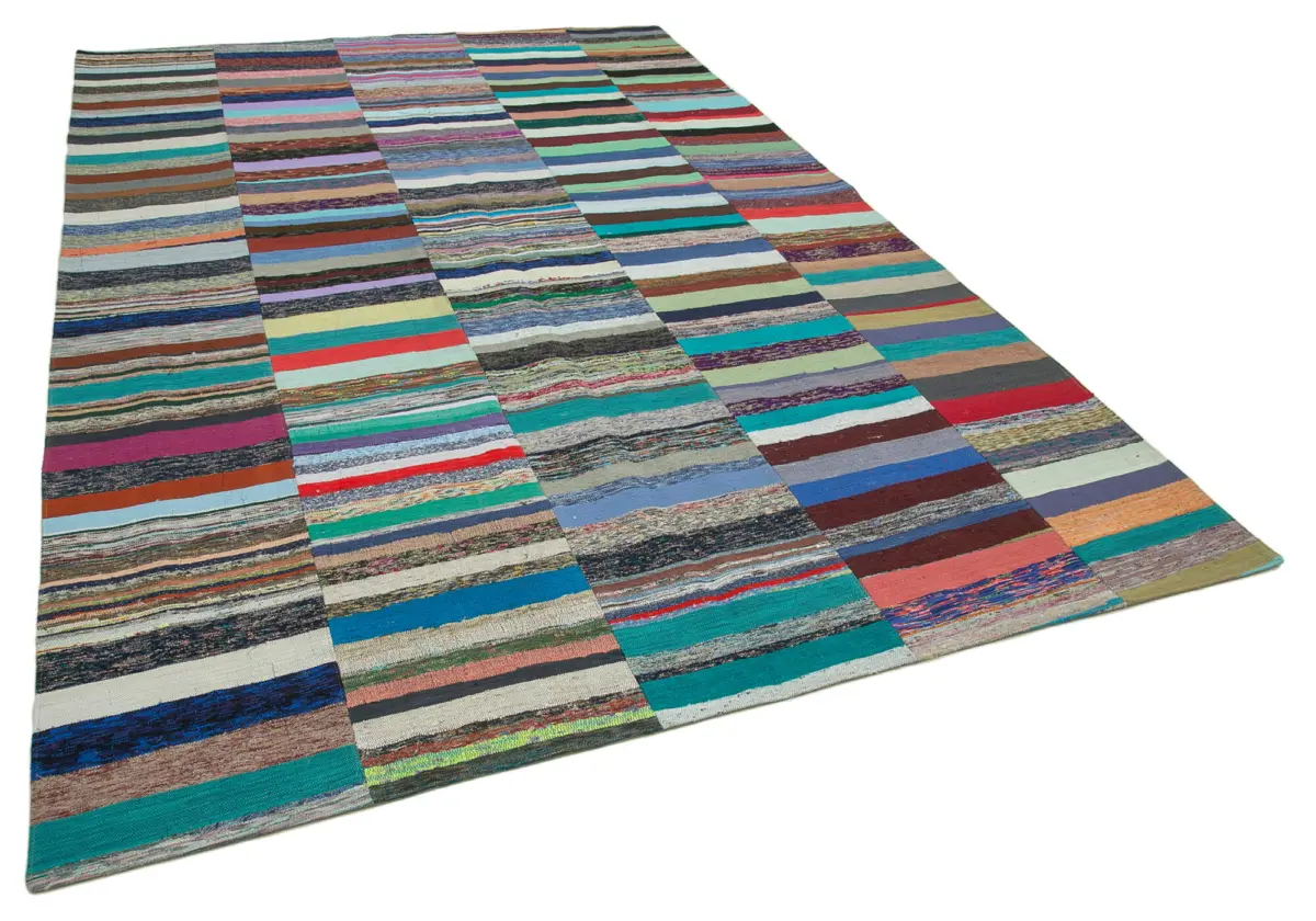 Chaput Patchwork Multi Renk Pamuk Üzerine Yün El Dokuma Kilim-230x343 - Görsel 2