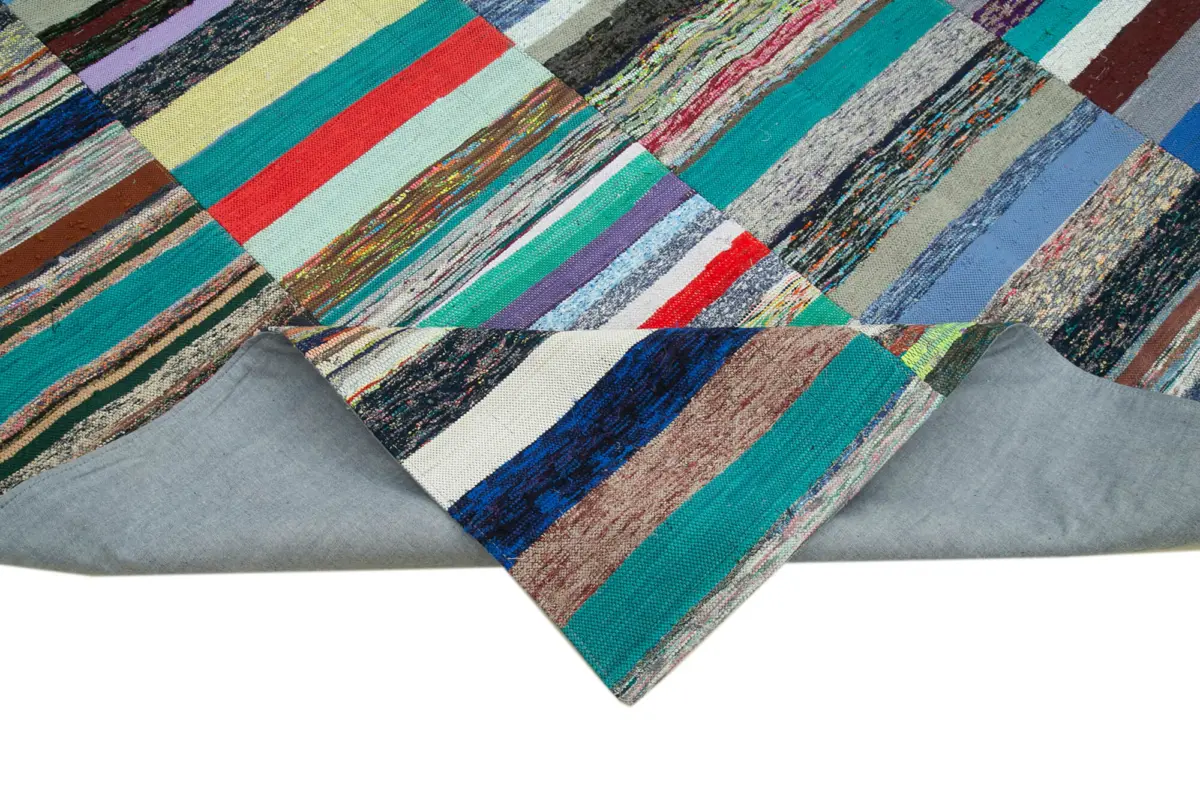 Chaput Patchwork Multi Renk Pamuk Üzerine Yün El Dokuma Kilim-230x343 - Görsel 6