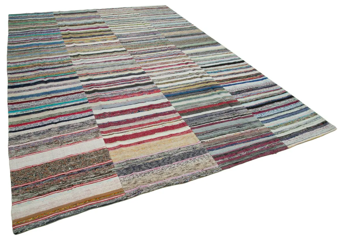 Chaput Patchwork Multi Renk Pamuk Üzerine Yün El Dokuma Kilim-262x370 - Görsel 2