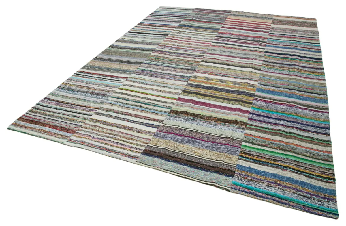 Chaput Patchwork Multi Renk Pamuk Üzerine Yün El Dokuma Kilim-262x370 - Görsel 3