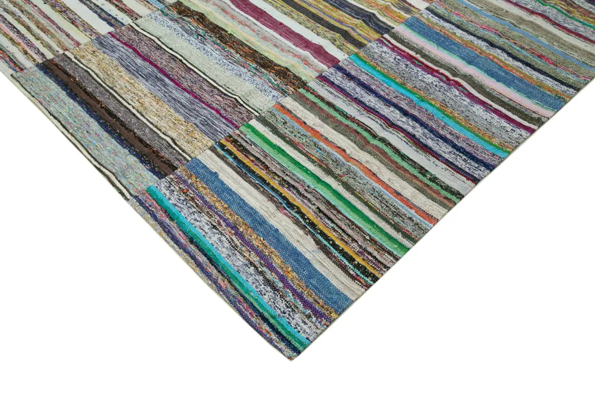 Chaput Patchwork Multi Renk Pamuk Üzerine Yün El Dokuma Kilim-262x370 - Görsel 4