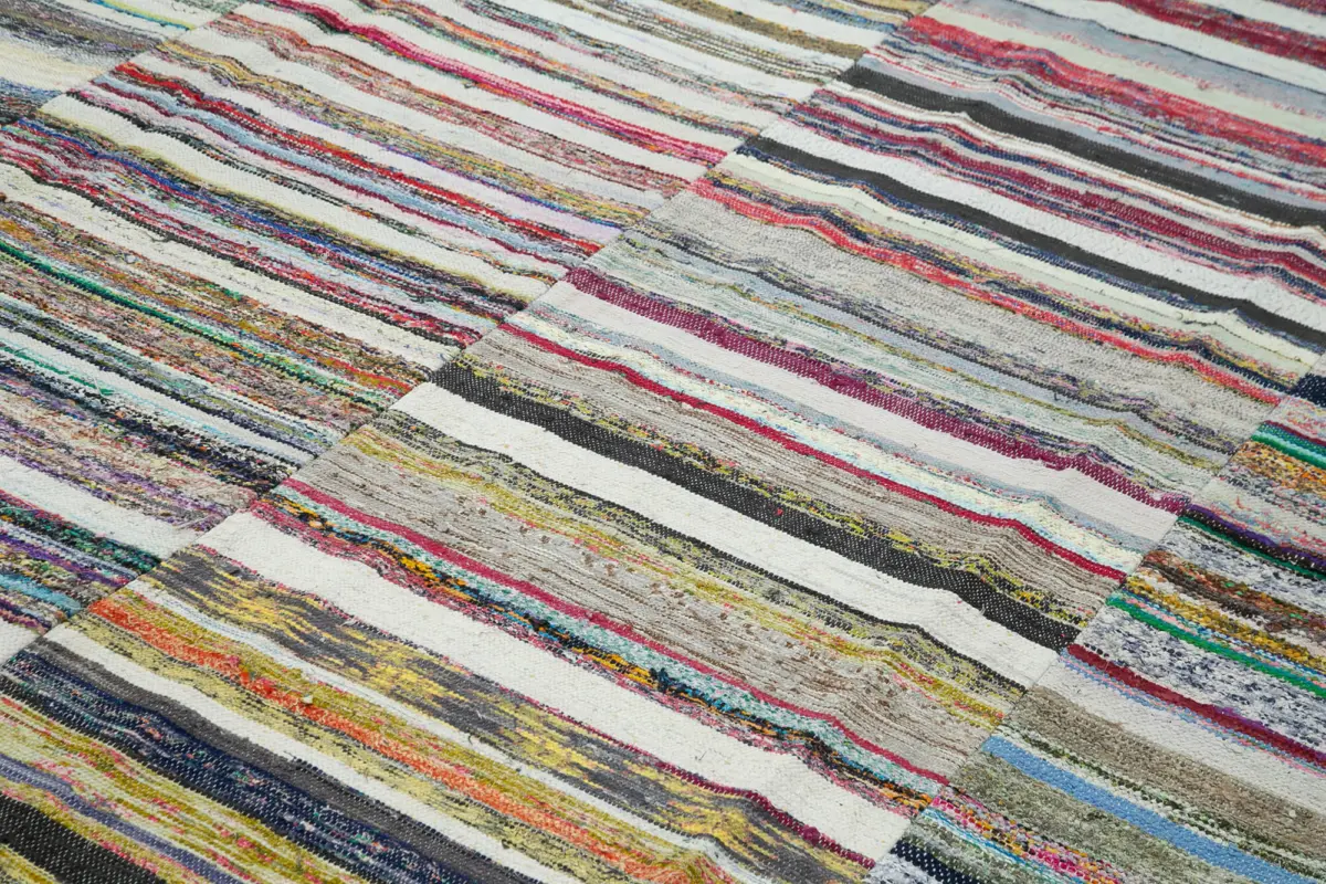Chaput Patchwork Multi Renk Pamuk Üzerine Yün El Dokuma Kilim-262x370 - Görsel 5