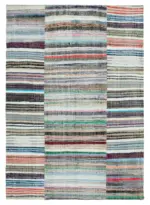 Chaput Patchwork Multi Renk Pamuk Üzerine Yün El Dokuma Kilim-277x398