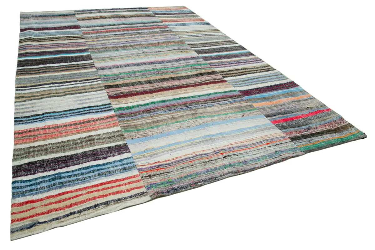 Chaput Patchwork Multi Renk Pamuk Üzerine Yün El Dokuma Kilim-277x398 - Görsel 2