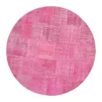 Patchwork Pembe Pamuk Üzerine Yün El Dokuma Kilim-205x205