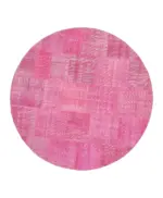 Patchwork Pembe Pamuk Üzerine Yün El Dokuma Kilim-205x205