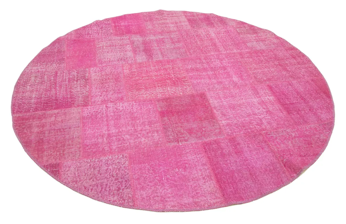 Patchwork Pembe Pamuk Üzerine Yün El Dokuma Kilim-205x205 - Görsel 2