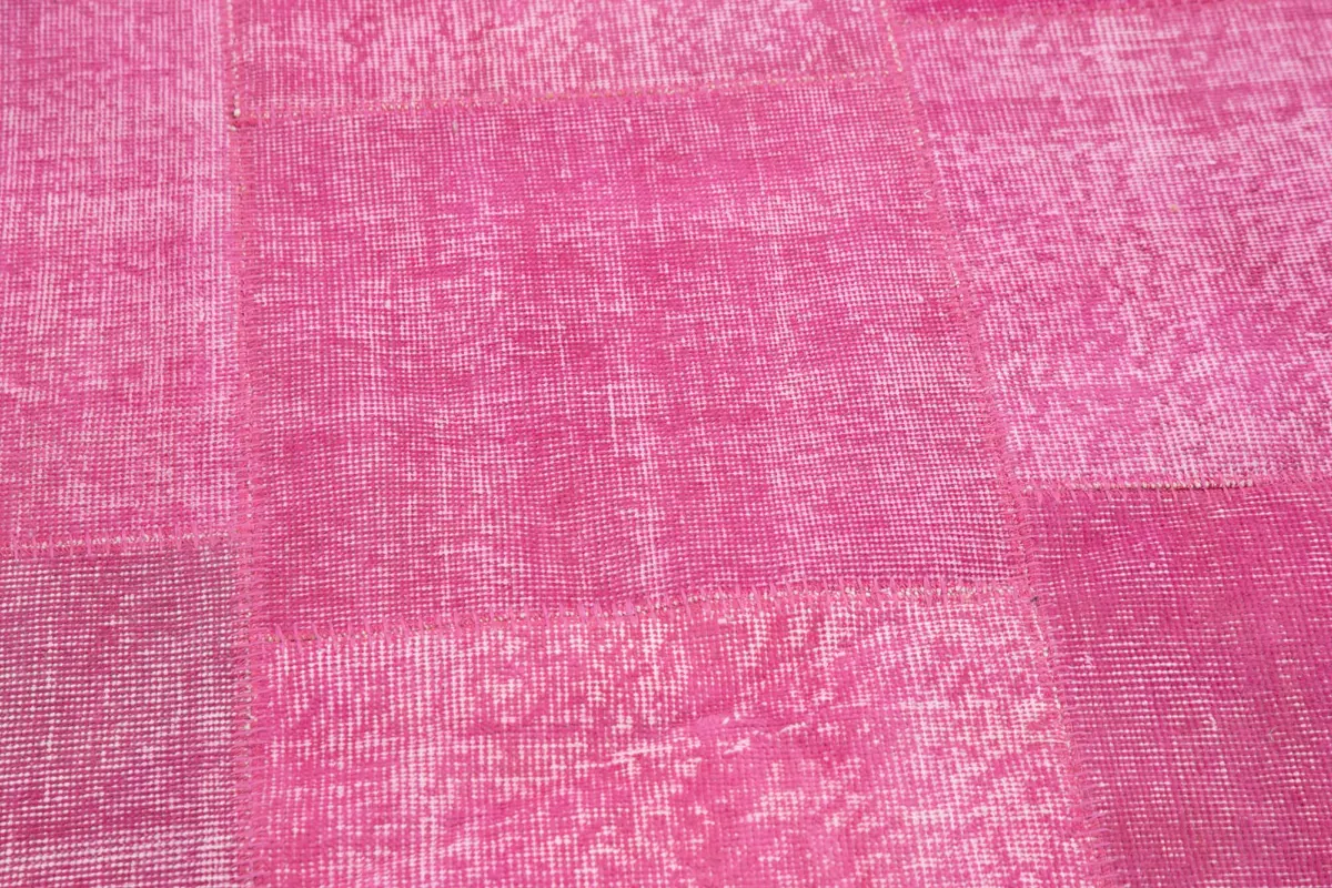 Patchwork Pembe Pamuk Üzerine Yün El Dokuma Kilim-205x205 - Görsel 4
