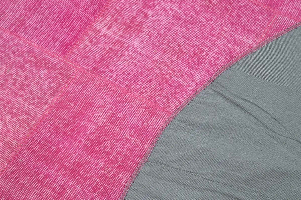 Patchwork Pembe Pamuk Üzerine Yün El Dokuma Kilim-205x205 - Görsel 5