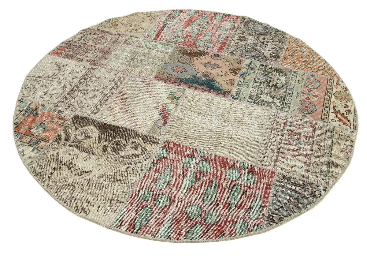 Patchwork Bej Pamuk Üzerine Yün El Dokuma Kilim-180x180 - Görsel 2