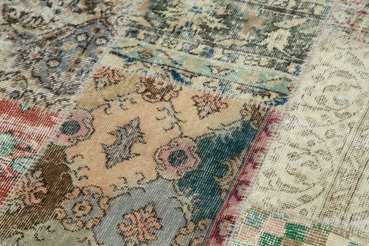 Patchwork Bej Pamuk Üzerine Yün El Dokuma Kilim-180x180 - Görsel 4