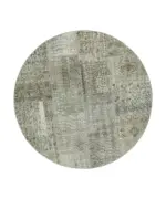 Patchwork Gri Pamuk Üzerine Yün El Dokuma Kilim-180x180