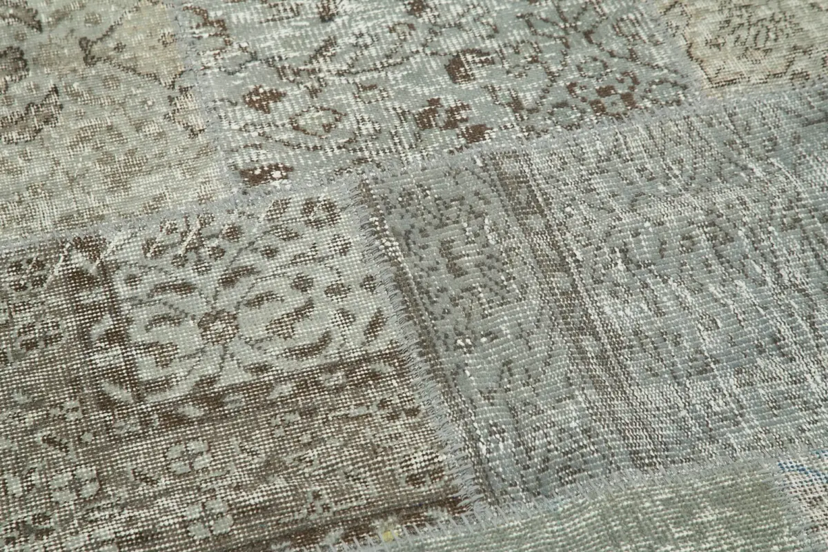 Patchwork Gri Pamuk Üzerine Yün El Dokuma Kilim-180x180 - Görsel 4