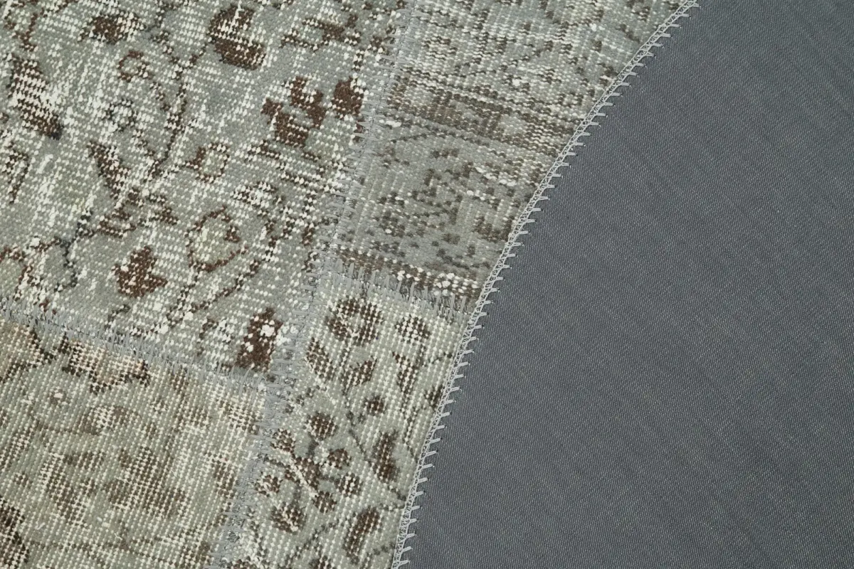 Patchwork Gri Pamuk Üzerine Yün El Dokuma Kilim-180x180 - Görsel 5