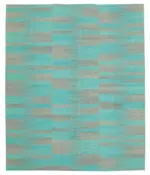 Gümgüm Modern Turkuaz Pamuk Üstü Yün El Dokuma Kilim-210x261