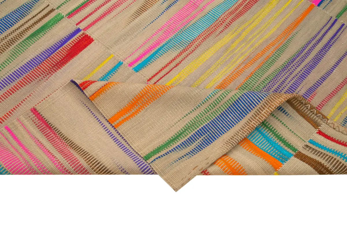 Gümgüm Modern Multi Pamuk Üstü Yün El Dokuma Kilim-209x283 - Görsel 6