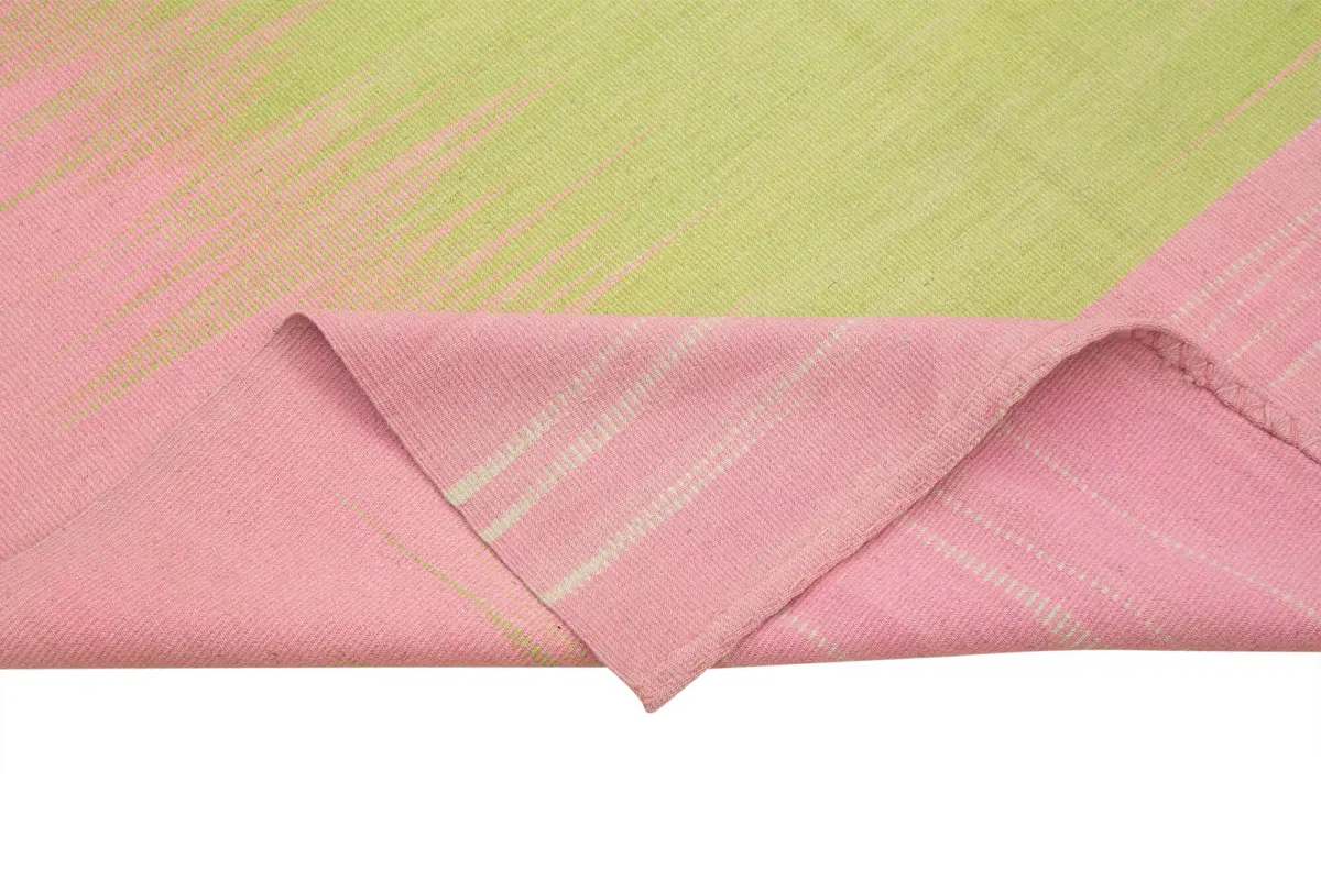 Gümgüm Modern Pembe Pamuk Üstü Yün El Dokuma Kilim-179x285 - Görsel 6