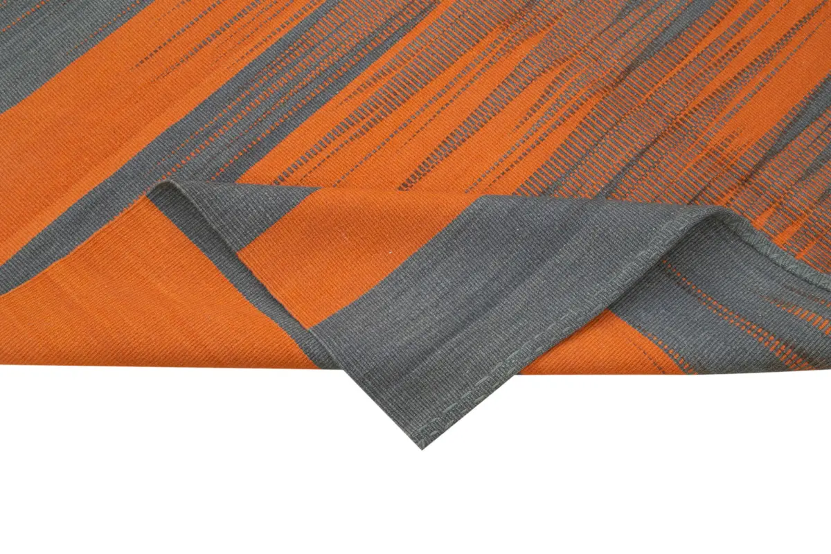 Gümgüm Modern Turuncu Pamuk Üstü Yün El Dokuma Kilim-178x257 - Görsel 6