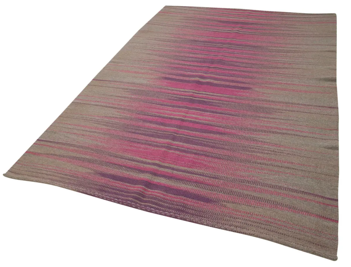 Gümgüm Modern Kahverengi Pamuk Üstü Yün El Dokuma Kilim-177x254 - Görsel 3