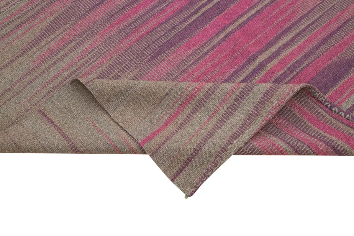 Gümgüm Modern Kahverengi Pamuk Üstü Yün El Dokuma Kilim-177x254 - Görsel 6