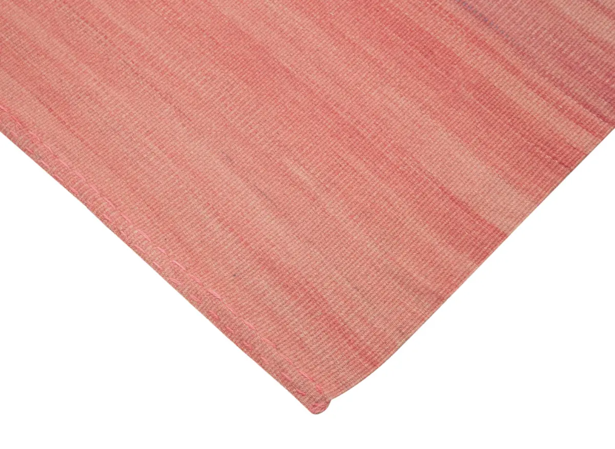 Gümgüm Modern Pembe Pamuk Üstü Yün El Dokuma Kilim-183x282 - Görsel 4