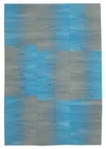 Gümgüm Modern Mavi Pamuk Üstü Yün El Dokuma Kilim-212x309
