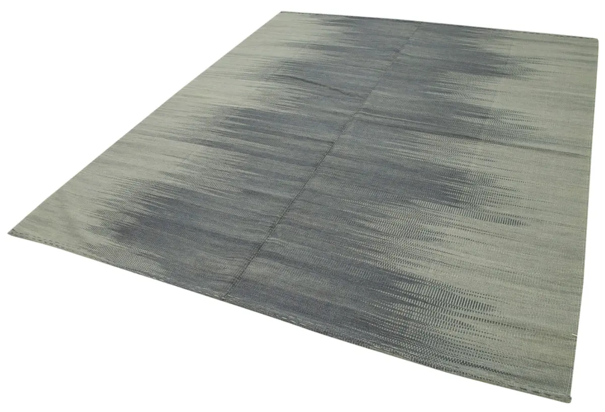 Gümgüm Modern Gri Pamuk Üstü Yün El Dokuma Kilim-206x243 - Görsel 3