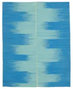 Gümgüm Modern Mavi Pamuk Üstü Yün El Dokuma Kilim-208x266