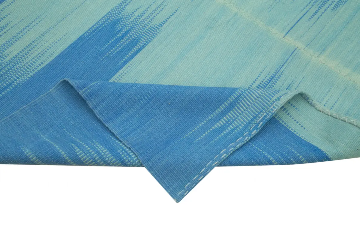 Gümgüm Modern Mavi Pamuk Üstü Yün El Dokuma Kilim-208x266 - Görsel 6