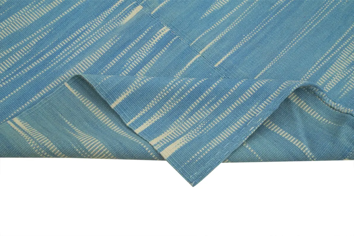 Gümgüm Modern Mavi Pamuk Üstü Yün El Dokuma Kilim-142x179 - Görsel 6