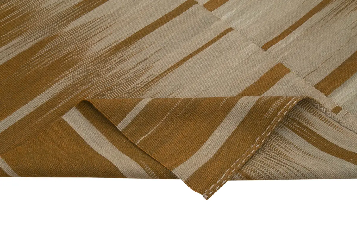 Gümgüm Modern Kahverengi Pamuk Üstü Yün El Dokuma Kilim-201x286 - Görsel 6
