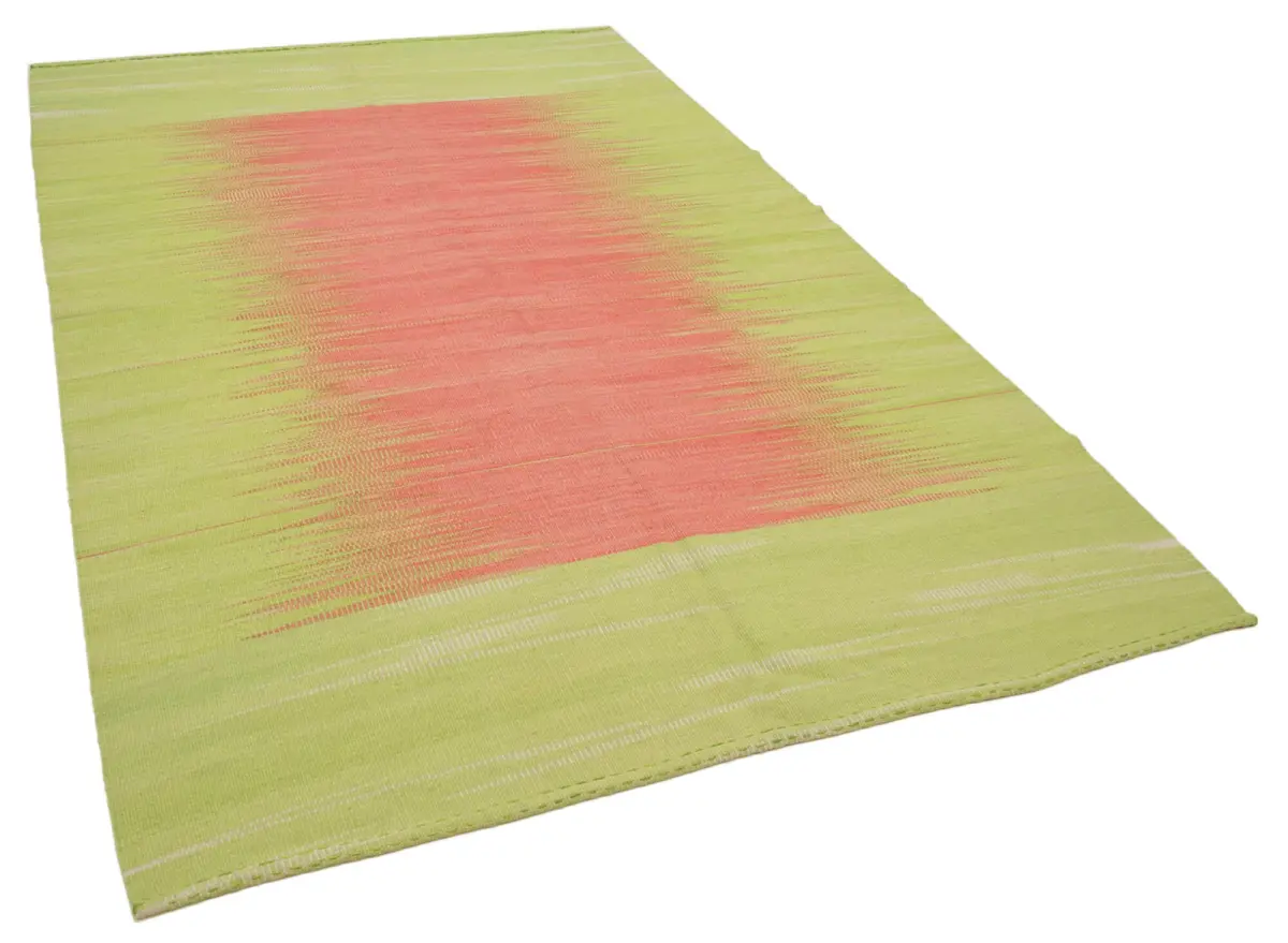 Gümgüm Modern Yeşil Pamuk Üstü Yün El Dokuma Kilim-179x282 - Görsel 2