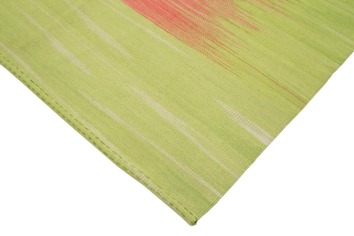 Gümgüm Modern Yeşil Pamuk Üstü Yün El Dokuma Kilim-179x282 - Görsel 4