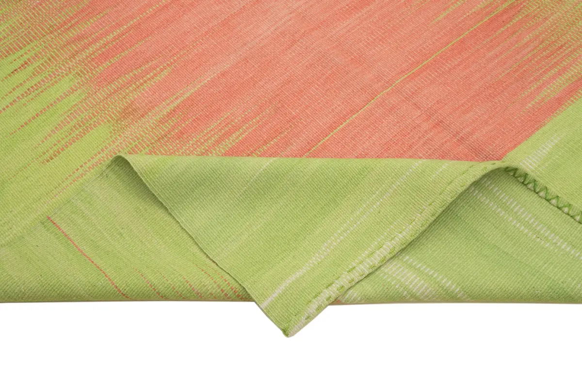 Gümgüm Modern Yeşil Pamuk Üstü Yün El Dokuma Kilim-179x282 - Görsel 6